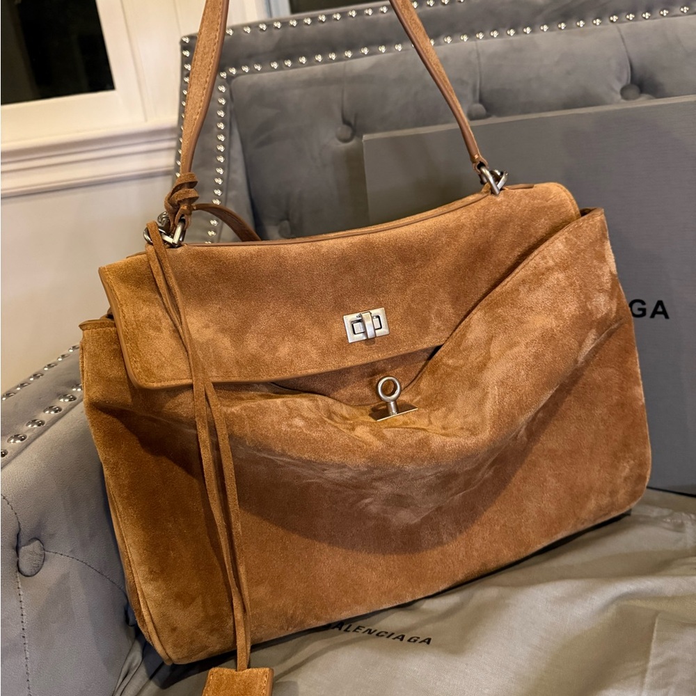 Genuine Suede leather Rodeo Hobo handbag Tote Tan Brown KIM KARDASHIAN BAG